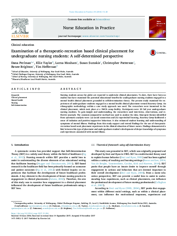 (PDF) Examination of a therapeutic-recreation based clinical placement ...