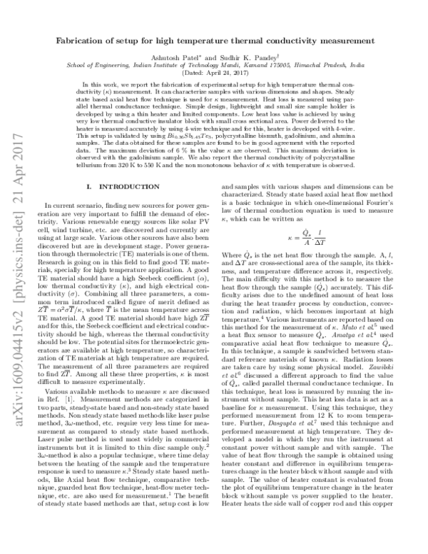 (PDF) Fabrication of setup for high temperature thermal conductivity ...