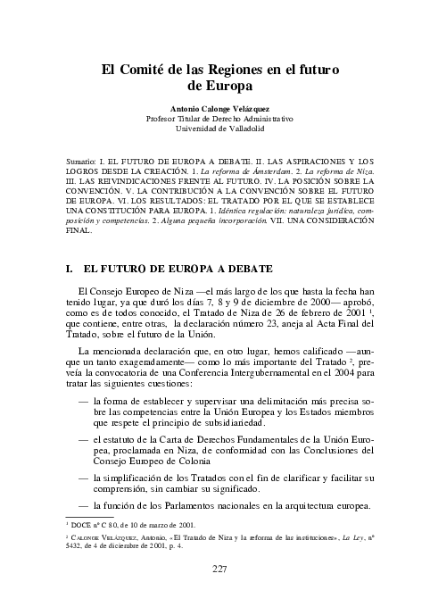 (PDF) El Comité De Las Regiones en El Futuro De Europa