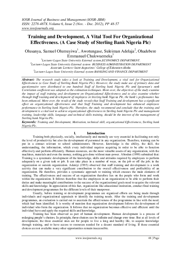 (PDF) Training and Development, A Vital Tool For Organizational