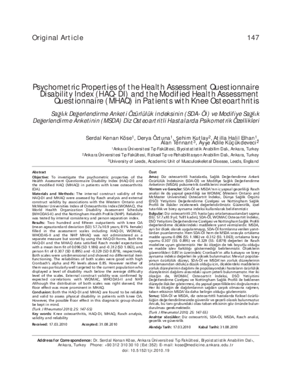 (PDF) Psychometric Properties of the Health Assessment Questionnaire ...