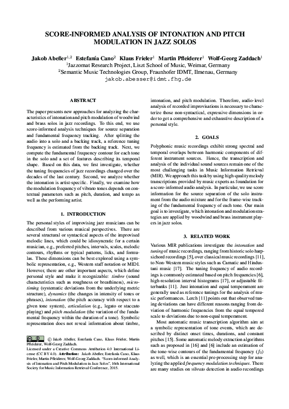 (PDF) ScoreInformed Analysis of Tuning, Intonation, Pitch Modulation