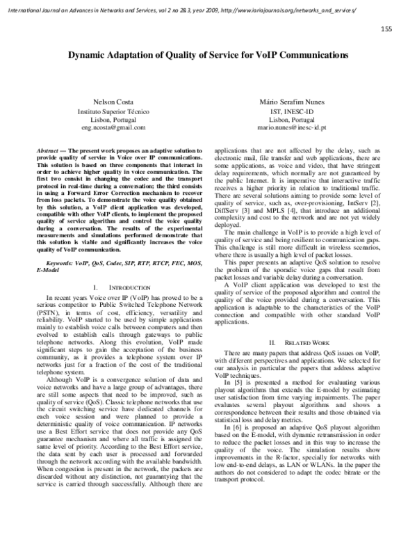 (PDF) Dynamic Adaptation of Quality of Service for VoIP Communications