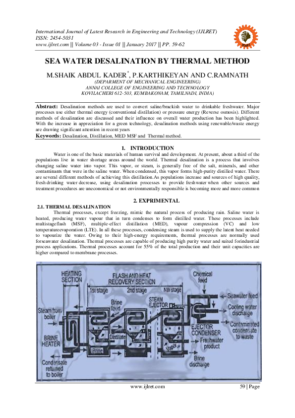 (PDF) SEA WATER DESALINATION BY THERMAL METHOD