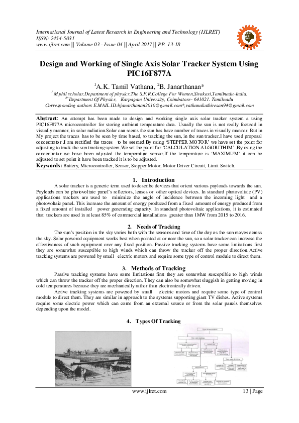 (PDF) Design and Working of Single Axis Solar Tracker System Using ...