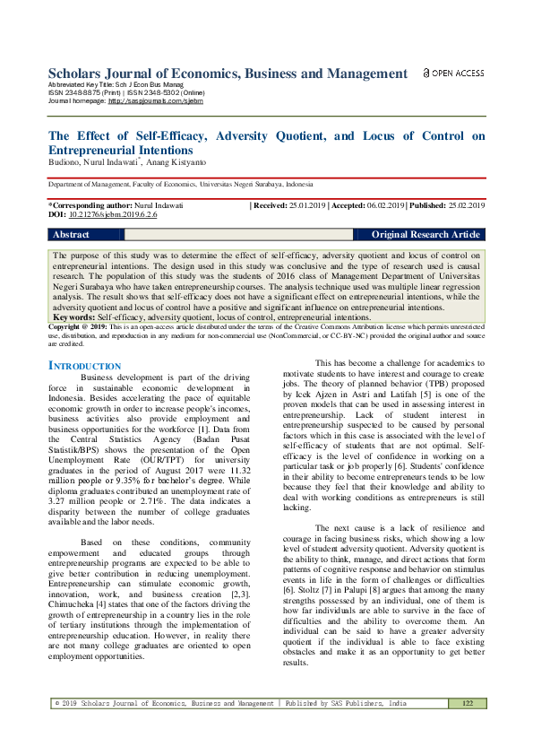 (PDF) The Effect of Self-Efficacy, Adversity Quotient, and Locus of ...