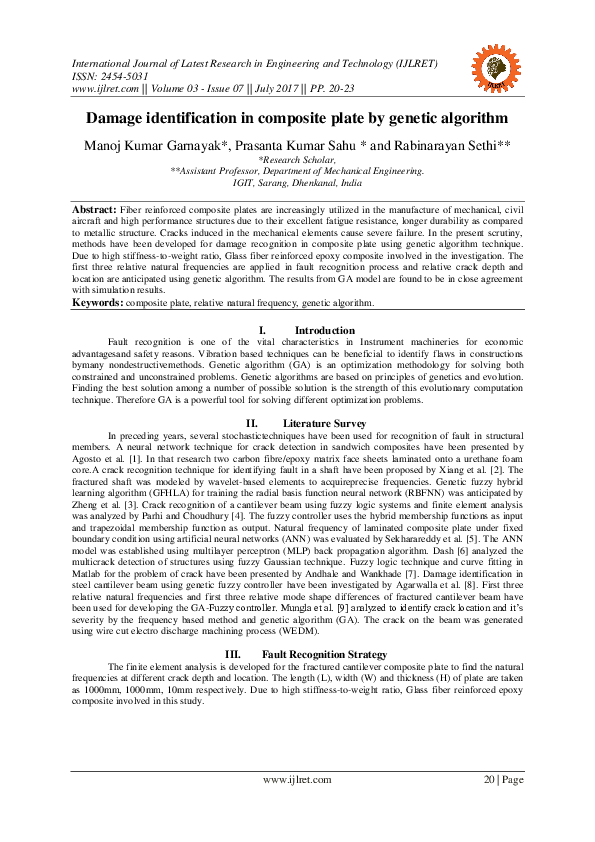 (PDF) Damage identification in composite plate by genetic algorithm