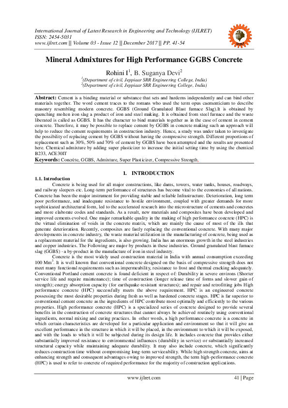 (PDF) Mineral Admixtures for High Performance GGBS Concrete