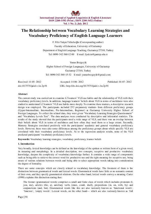 (PDF) The Relationship between Vocabulary Learning Strategies and ...