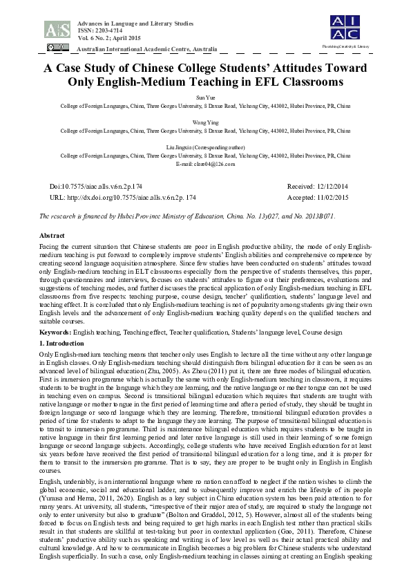 (PDF) A Case Study of Chinese College Students’ Attitudes Toward Only ...