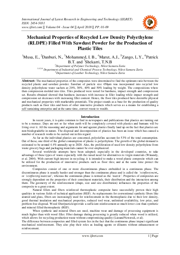 (PDF) Mechanical Properties of Recycled Low Density Polyethylene (RLDPE ...