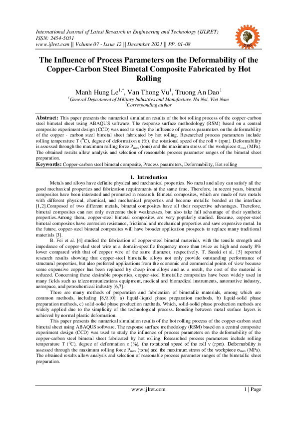 (PDF) The Influence of Process Parameters on the Deformability of the ...