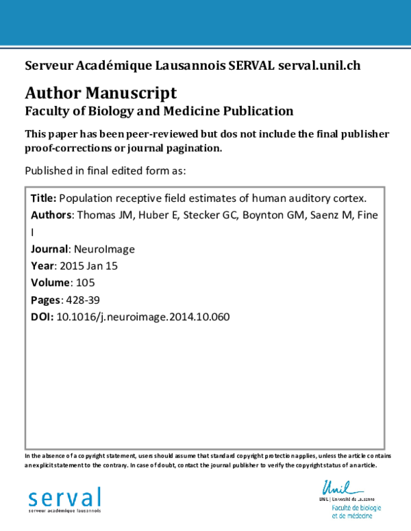 (PDF) Population receptive field estimates of human auditory cortex