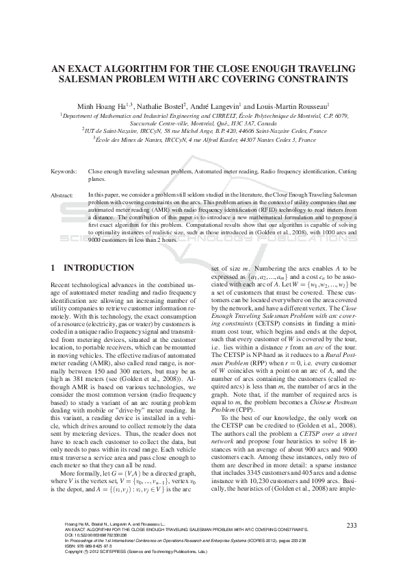 (PDF) An Exact Algorithm for the Close Enough Traveling Salesman ...
