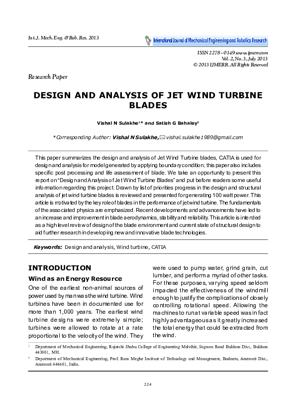 (PDF) Design and Analysis of Jet Wind Turbine Blades