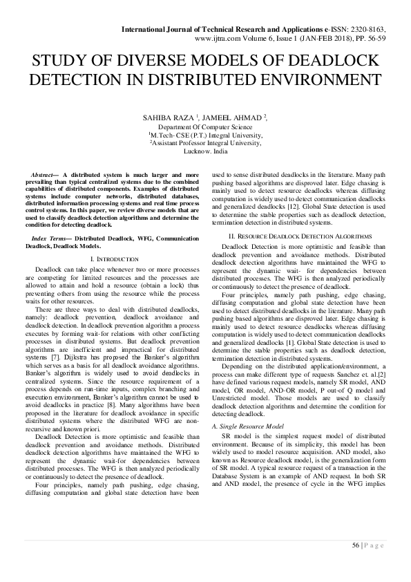 (PDF) Study of Diverse Models of Deadlock Detection in Distributed ...