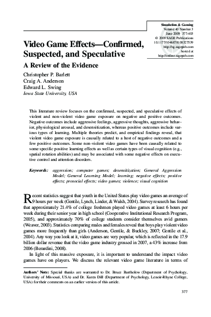 (PDF) Video Game Effects--Confirmed, Suspected, and Speculative: A ...
