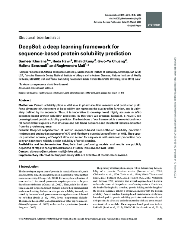 (PDF) DeepSol: a deep learning framework for sequence-based protein ...