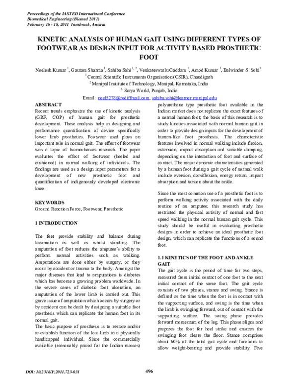 (PDF) Kinetic Analysis of Human Gait using Different Types of Footwear ...