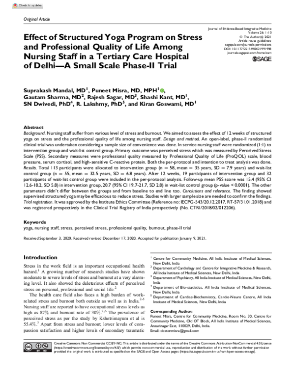 (PDF) Effect of Structured Yoga Program on Stress and Professional ...