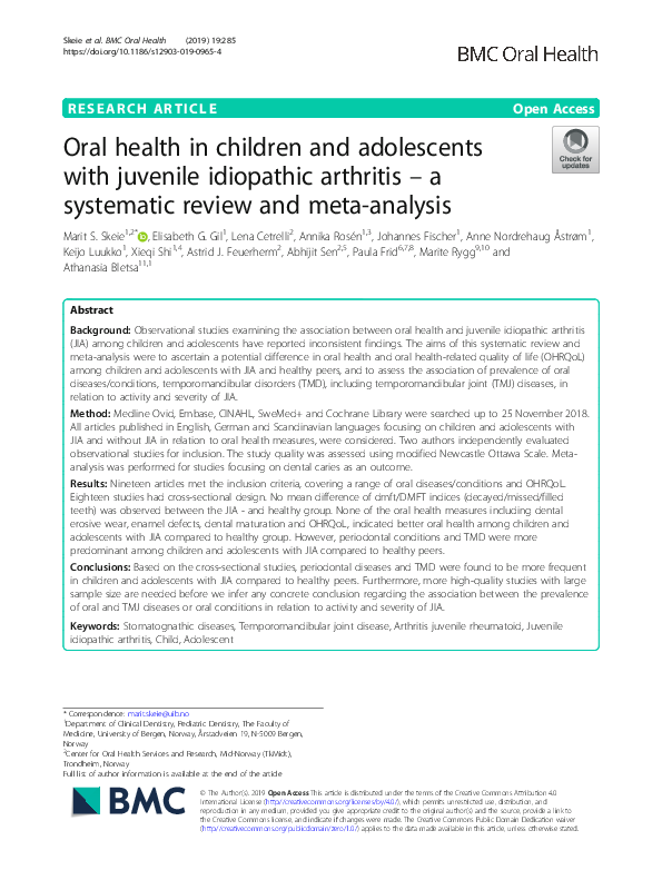 (PDF) Oral health in children and adolescents with juvenile idiopathic ...