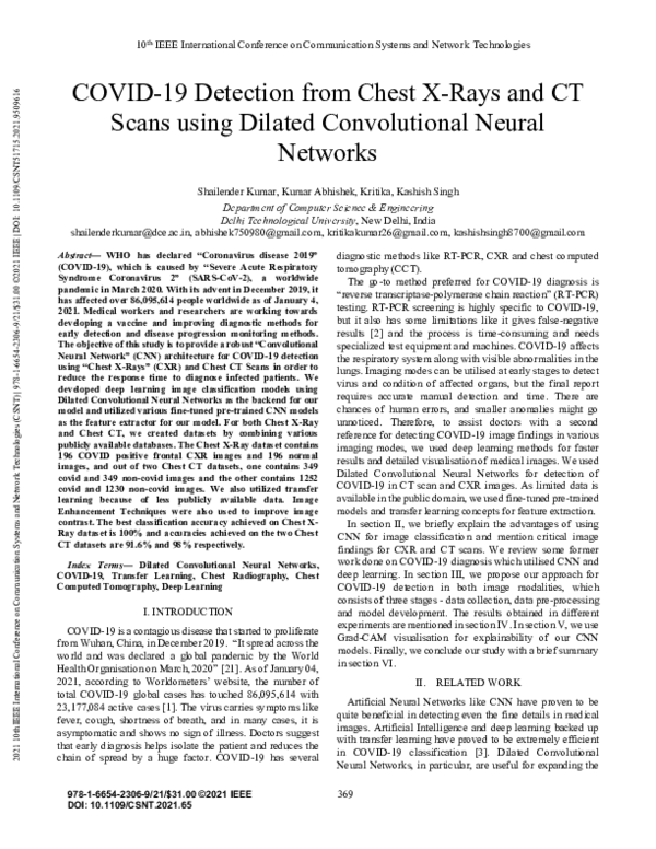 (PDF) COVID-19 Detection from Chest X-Rays and CT Scans using Dilated ...