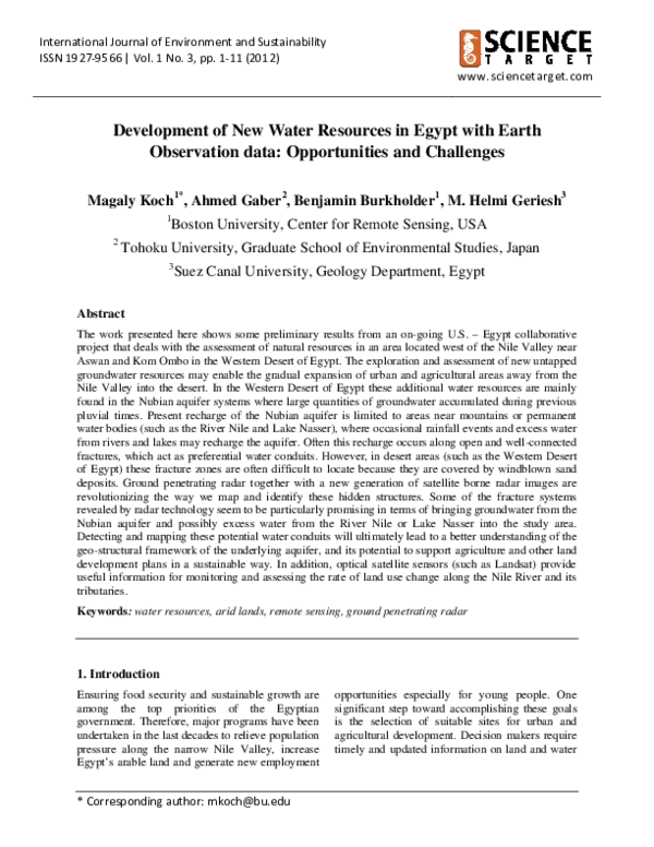 (PDF) Development of New Water Resources in Egypt with Earth ...