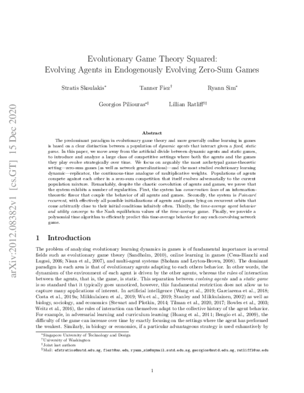 (PDF) Evolutionary Game Theory Squared: Evolving Agents in Endogenously ...