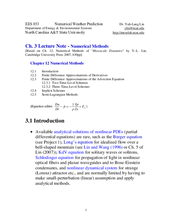 (PDF) 12.3 Finite Difference Approximations of the Advection Equation