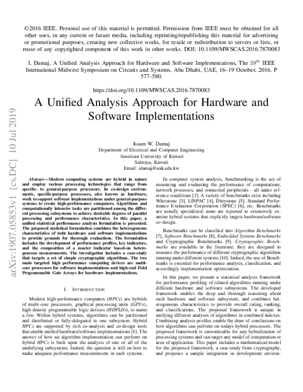 (PDF) A Unified Analysis Approach for Hardware and Software Implementations