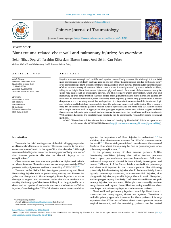 (PDF) Blunt trauma related chest wall and pulmonary injuries: An overview
