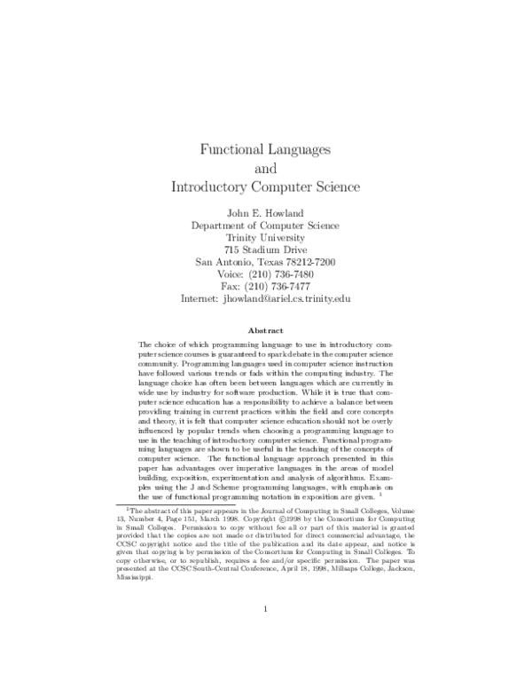 (PDF) Functional Languages and Introductory Computer Science