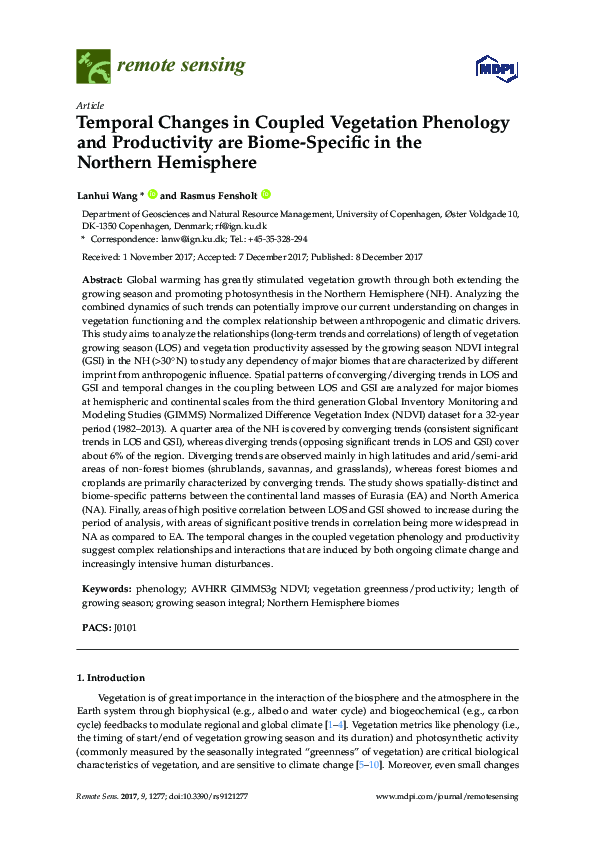(PDF) Temporal Changes in Coupled Vegetation Phenology and Productivity ...
