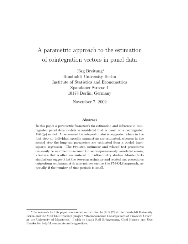 (PDF) A Parametric approach to the Estimation of Cointegration Vectors ...
