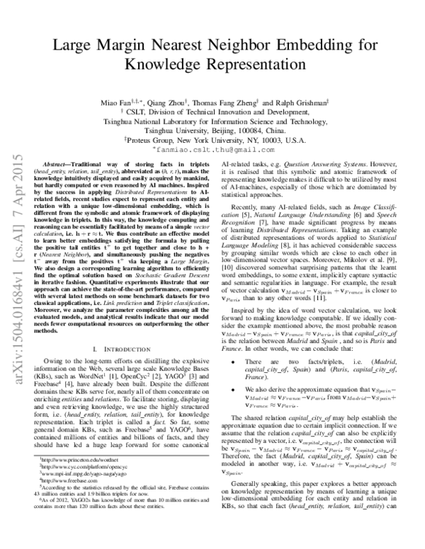 (PDF) Large Margin Nearest Neighbor Embedding for Knowledge Representation