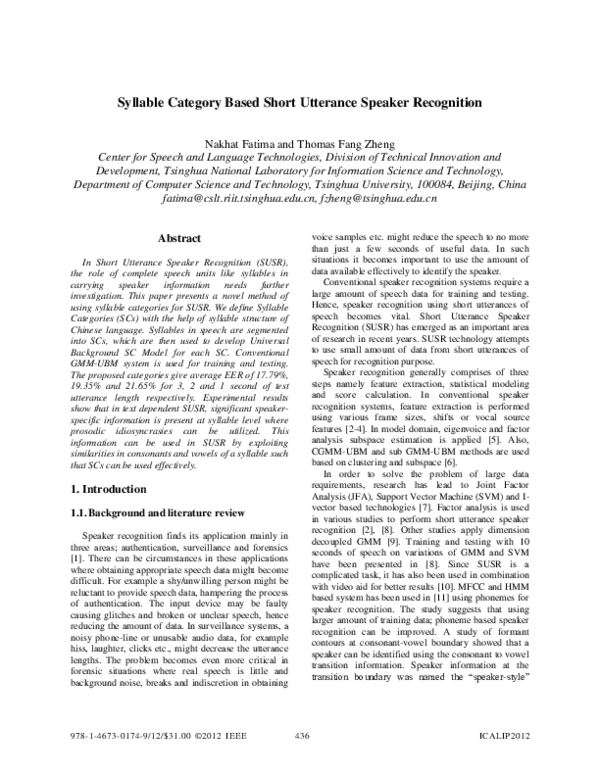 (PDF) Syllable category based short utterance speaker recognition