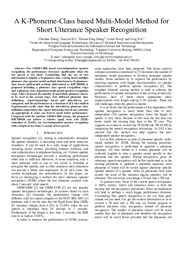 (PDF) A K-phoneme-class based multi-model method for short utterance ...