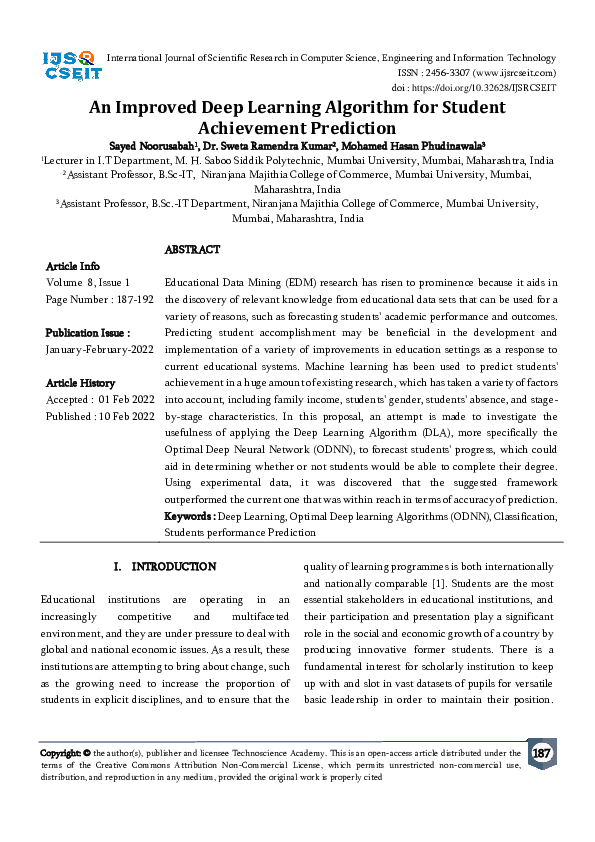 (PDF) An Improved Deep Learning Algorithm for Student Achievement ...