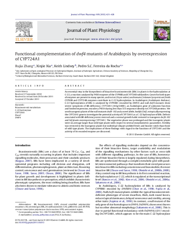(PDF) Functional complementation of dwf4 mutants of Arabidopsis by ...
