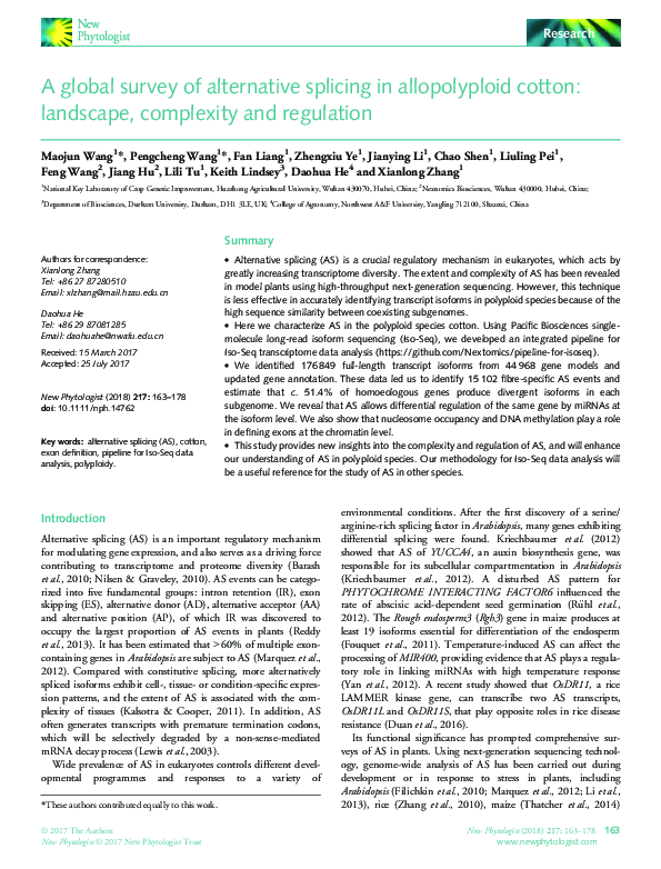 (PDF) A global survey of alternative splicing in allopolyploid cotton ...