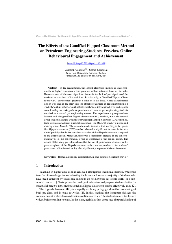 (PDF) The Effects of the Gamified Flipped Classroom Method on Petroleum ...