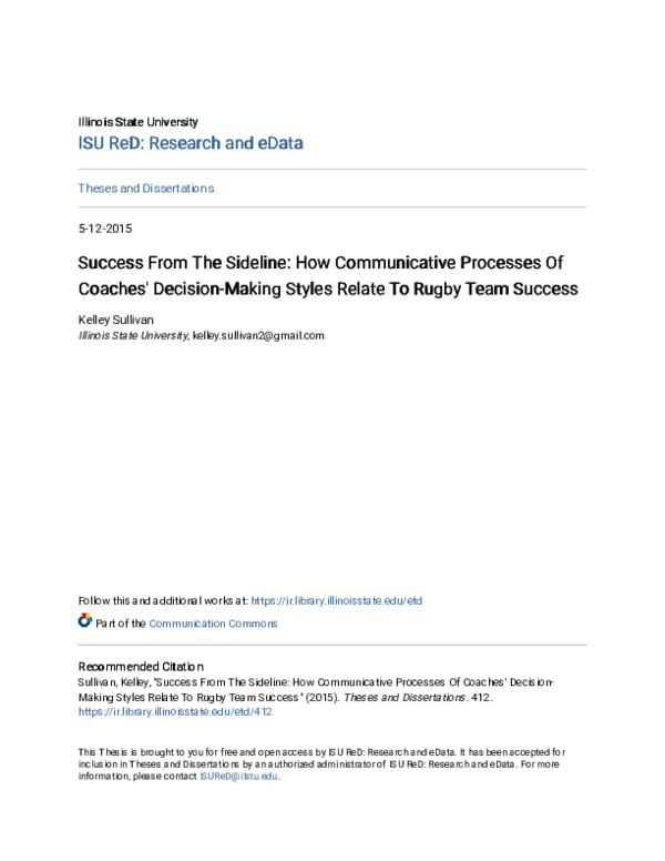(PDF) Success From The Sideline: How Communicative Processes Of Coaches ...