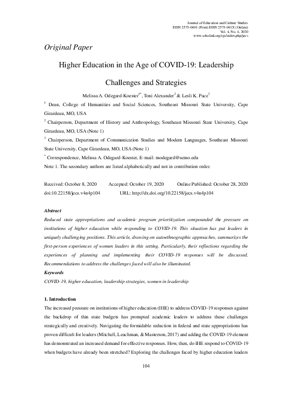 (PDF) Higher Education in the Age of COVID-19: Leadership Challenges ...