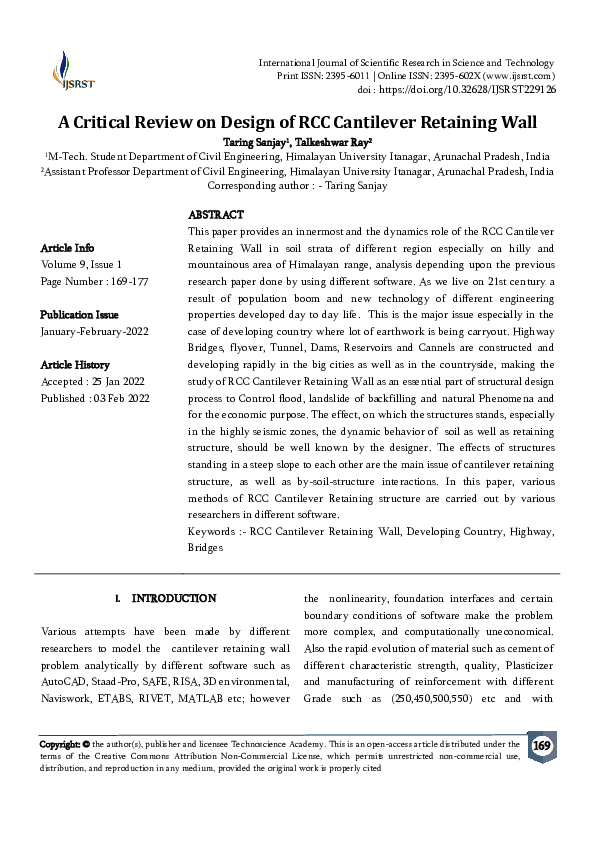 (PDF) A Critical Review on Design of RCC Cantilever Retaining Wall