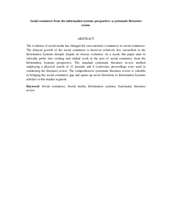 (PDF) Social commerce from the Information Systems perspective: A ...