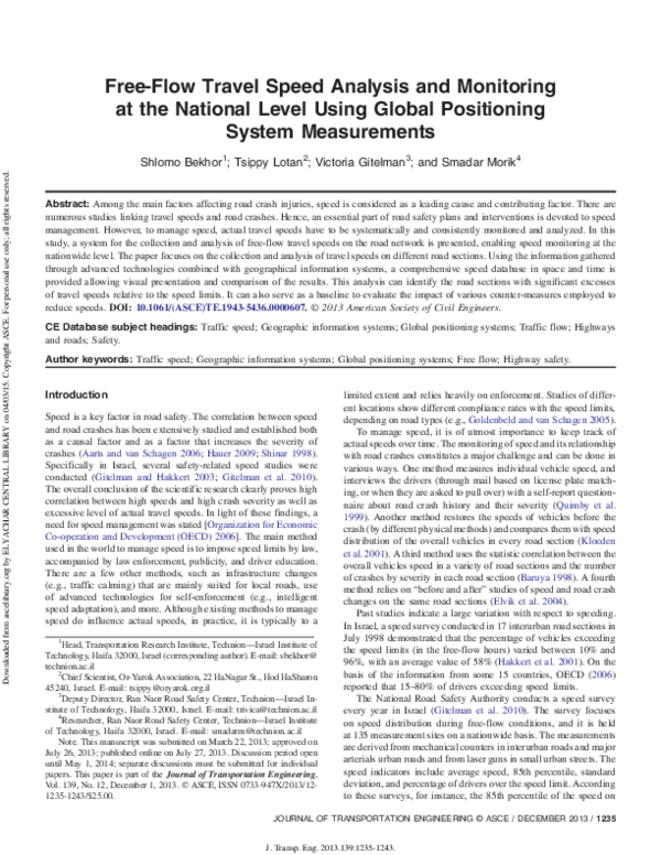 (PDF) Free-Flow Travel Speed Analysis and Monitoring at the National ...