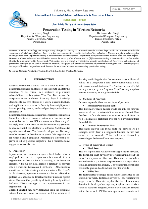(PDF) Penetration Testing in Wireless Networks