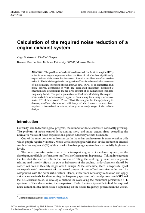 (PDF) Calculation of the required noise reduction of a engine exhaust ...