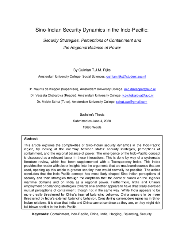 (PDF) Sino-Indian Security Dynamics in the Indo-Pacific: Security ...