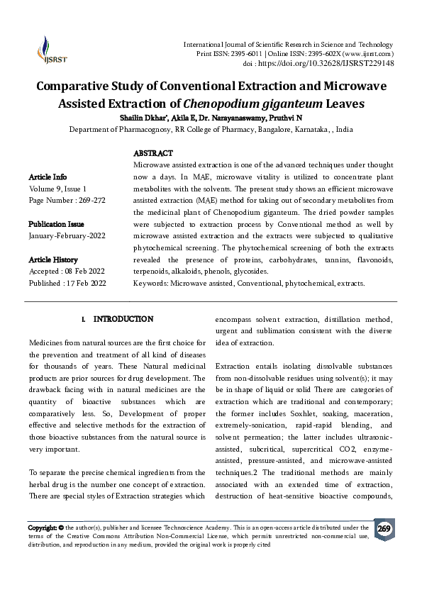 (PDF) Comparative Study of Conventional Extraction and Microwave ...
